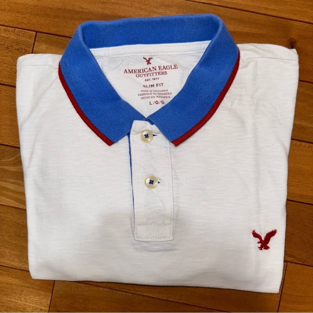 American Eagle Outfitters Men's White Slim Fit Polo T-Shirt